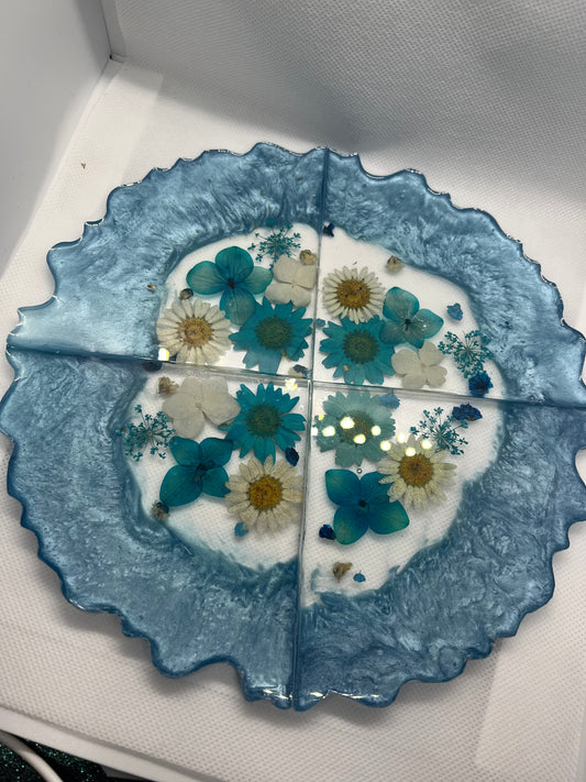 Blue Floral Pull Apart Coaster Set